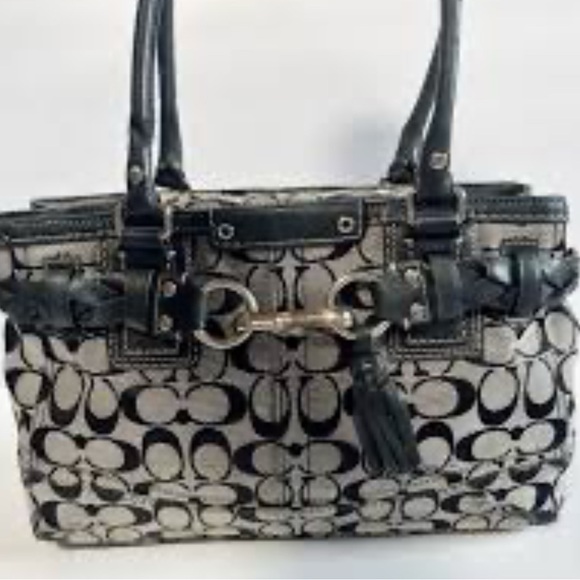 Black &!Gray Coach bag. In excellent condition! Height 7.5” width 13”. - Picture 1 of 11